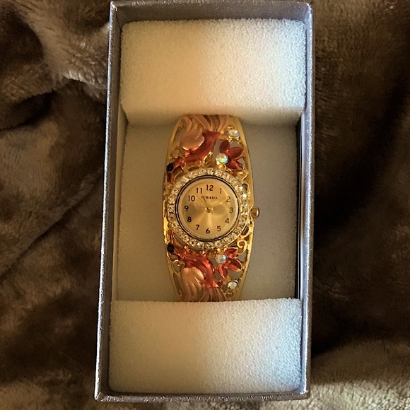 AUSTRIAN CRYSTAL Goldtone Bangle Watch - Picture 3 of 4